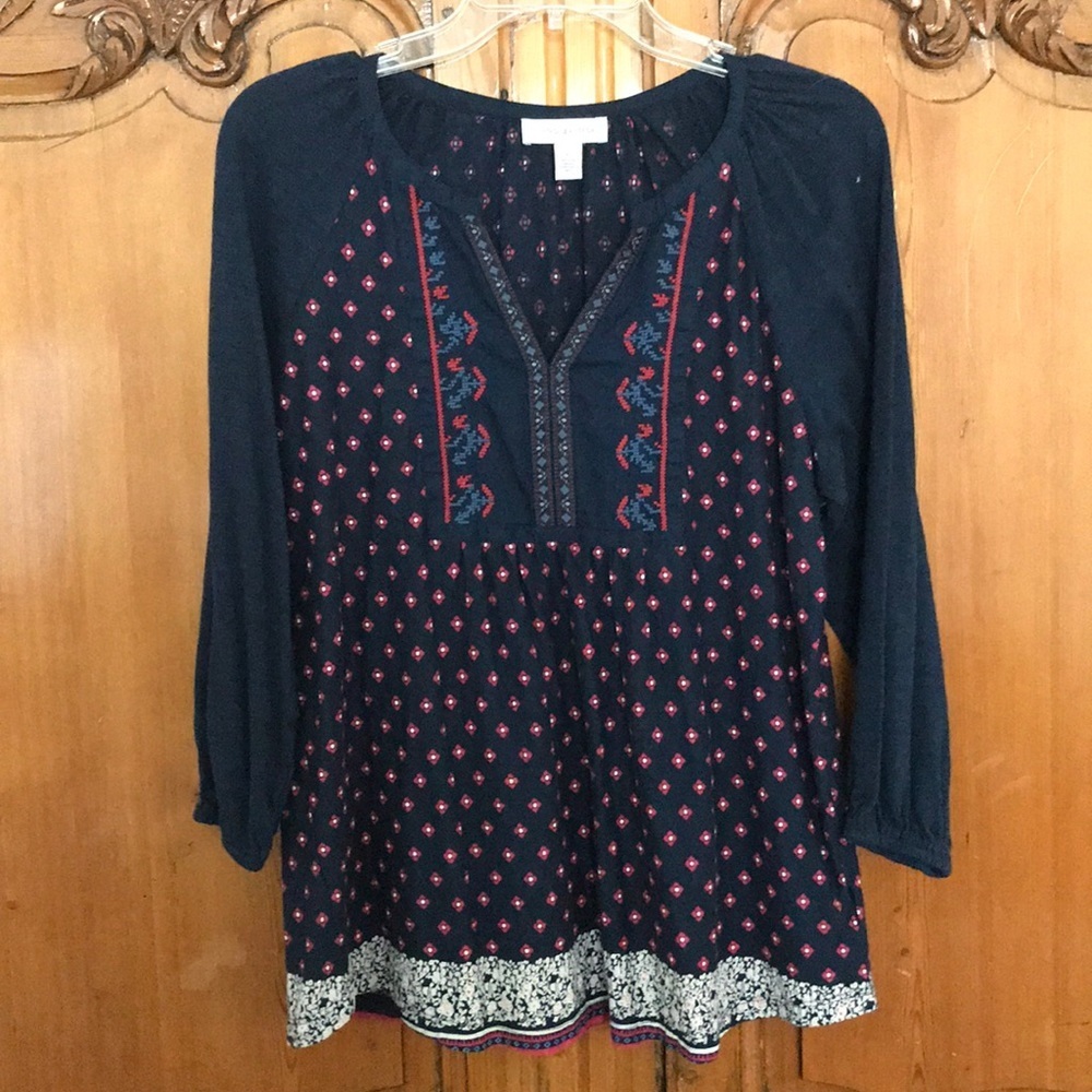 Vintage America Peasant Style Print Top - Picture 2 of 8